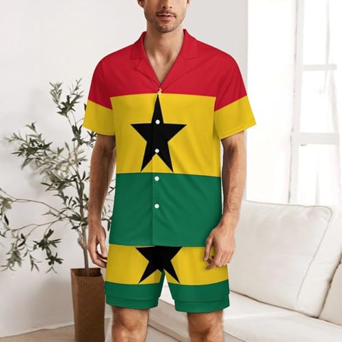 Union Jack British Flag Mens Ice Silk Pajama Set V-Neck Short Sleeve Button Sleepwear Lightweight Loungewear Pjs2