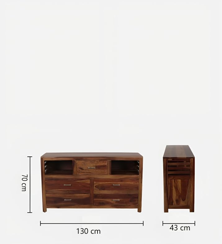 Image of Wooden 6 Drawer Storage Cabinet Wooden Sideboard Storage Cabinet Dresser for Bedroom Living Room Home Sheesham Wood (Honey Finish)