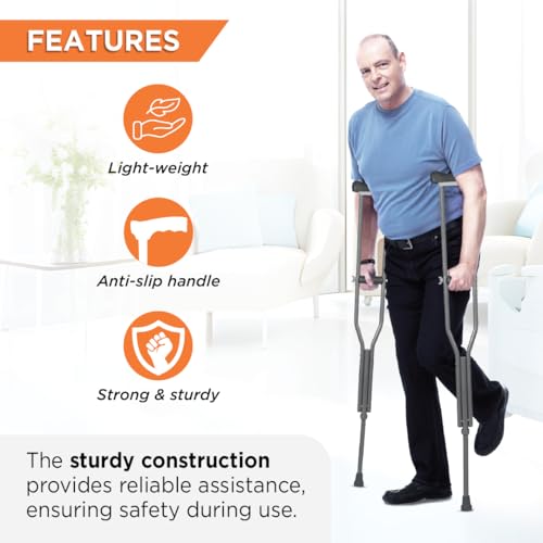 Vissco Astra Under Arm Crutches Aluminium, Crutches for those Physically Chalenged With Adjustable Elbow Support, PVC grip Handle, Light Weight & Height Adjustable, Walking Stick (1 Pair) - XL (Grey) - Image 3