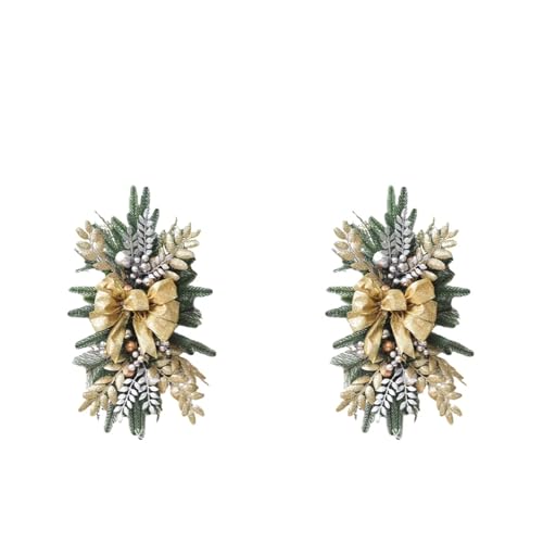 Artificial Christmas Swag Prelit Teardrop Swag Christmas Garland Lights Pre-lit Stairway Swag Teardrop Garland Xmas Staircase Decoration Hanging Pendant for Front Door Wall Stair Home Decor (2PCS)