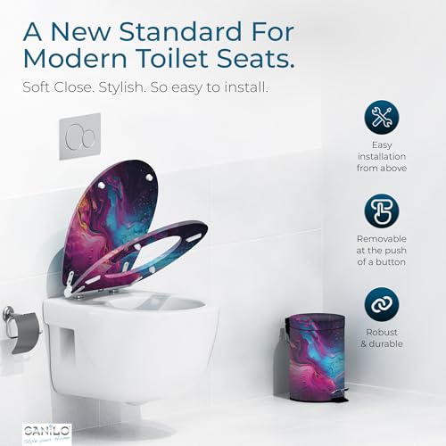 Image of Sanilo Wooden Toilet Seat with Quick Release & Soft Close [ROUND] - Decorative & Slow Close Molded Wood Seat - With One Click for Easy Installation & Cleaning - With Adjustable Fit (Lumen)