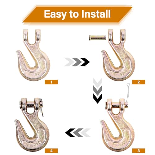 Image of 3 /8'' Chain Hooks, Yellow Powder Coating G80 Clevis Grab Hook | Heavy-Duty Forged Alloy Steel for G80 Tow Chain and Binders - 7,100 lbs WLL for Trailer Truck Safety Transport (Pack of 10)