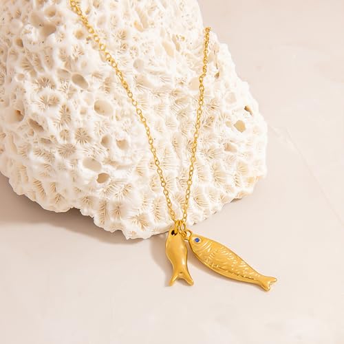 Gold Fish Pendant Necklace for Women Trendy Beach Charm Sardine Necklaces Dainty Summer Jewelry3