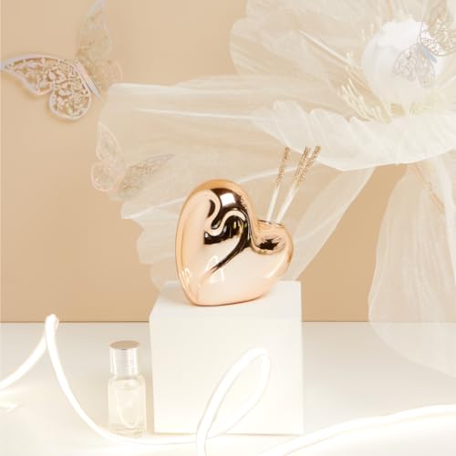 CLARALUNA Bomboniera Matrimonio Profumatore Diffusore Cuore in Porcellana (Oro Rosa)