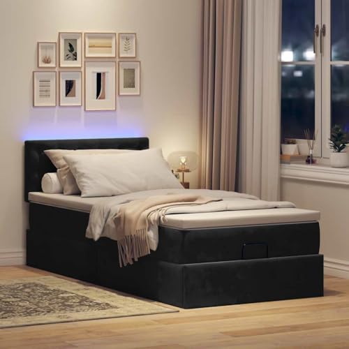 IKAYAA Boxspringbett 100 x 200 cm mit Bettkasten - Polsterbett 100 x 200 cm mit Matratze - Boxspringbett mit Stauraum -Bett komplett - Stauraumbett Schwarz IKAYAA Boxspringbett 100 x 200 cm mit Bettkasten - Polsterbett 100 x 200 cm mit Matratze - Boxspringbett mit Stauraum -Bett komplett - Stauraumbett Schwarz