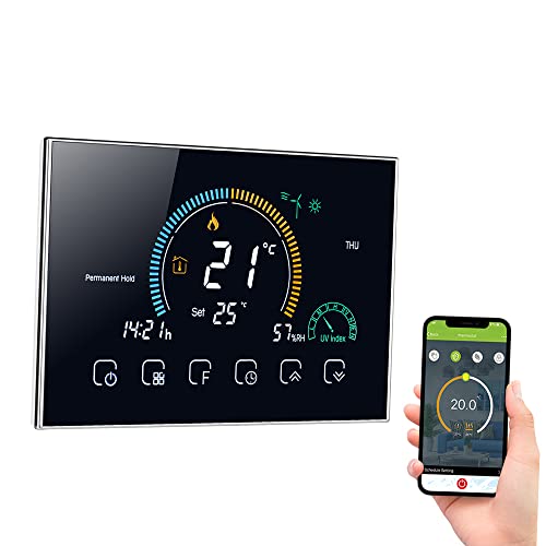 Aoresac Termostato para Caldera de Gas, termostatos Inteligentes WiFi para el hogar, termostato Inteligente programable con Control de Voz, Pantalla LCD retroiluminada (Negro)