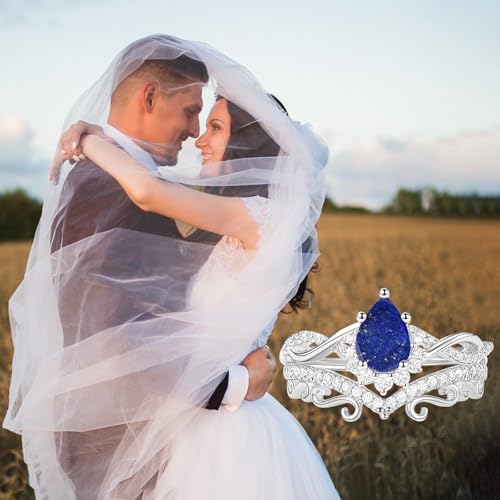 Solid Gold 1CT Pear Cut Gemstone Wedding Ring Set for Women, 10K 14K 18K Bridal Ring Sets with Diamond Engagement Promise Rings 2pcs Jewelry Gifts for Her2