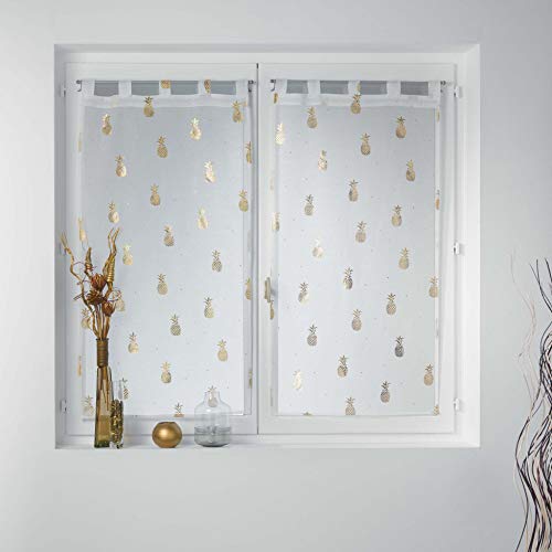 Douceur d'Intérieur Paire Droite Passants 2x60x160 CM Voile Sable Imprime Metallise Samba Blanc/Or