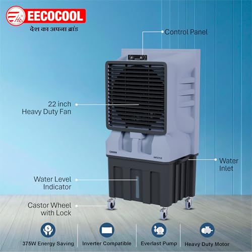 Image of EECOCOOL Santoz Plus 150 L Air Cooler|High-Performance Cooling For Large Spaces|4-Way Air Deflection,Everlast Pump,Heavy-Duty Build & Inverter Compatible|Energy-Saving With Powerful Airflow,Black