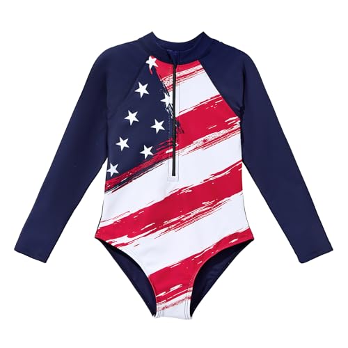 Image of Zando UPF50+ Girls Long Sleeve One Piece Swimsuit with Zipper - Rash Guard for Teens Toddler Kids 2-15 Years