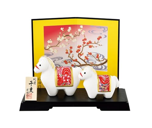 【Amazon.co.jp限定】昭峰 2026年(令和8年) 干支の置物 馬 うま 午年(うま年)開運 金彩 ちりめん 福 午 親子 (開運シール付)