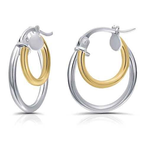 Hoops & Loops 925 Sterling Silver Double Circle Round-Tube Polished Click-Top Hoop Earrings for Women, 15mm 20mm 25mm