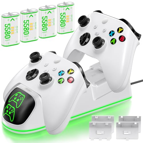 Image of OIVO XSX Controller Charger Station with 4x5580mWh Honest Rechargeable Battery Packs for Xbx Series X /S /One /Elite /Core Controller, XOX Battery Charging Station for Xbx with 4 Covers, White