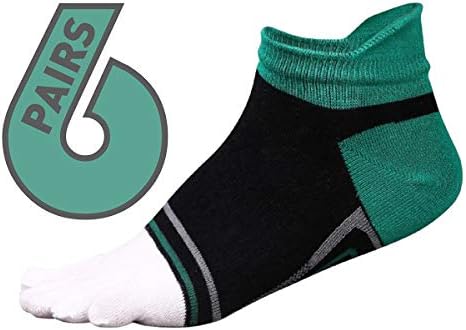 Five toe socks 6 pack - toes separated comfortable socks for athletic, running, walking, yoga and casual use (Black green, White)