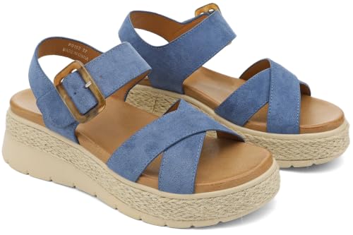 Image of UBFEN Womens Platform Sandals Low Wedge Espadrille Orthopedic Arch Support