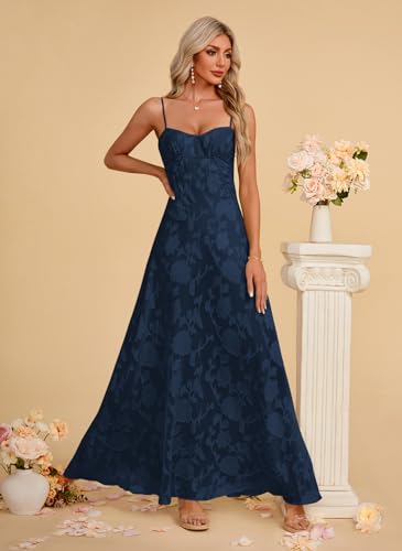 Image of Women's Elegant Wedding Guest Dress Spaghetti Straps Slim Fit Floral Sleeveless Formal Dress Maxi Evening Party