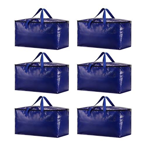 6 Pack Moving Bags Heavy Duty, Moving Boxes Alternative,Water Resistant, Foldable,Zip Backpack,Reusable Storage,For Clothes Storage,Travelling Camping,College Essentials Moving Supplies?PP,BLUE)