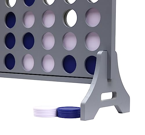 Image of Giant 4 in a Row Game for Family & Adults - Tailgating Pros Jumbo Grey Wooden Four in a Row Indoor & Outdoor Yard Game for Family Party Fun, Portable Activities for Patio, Backyard, and Camping
