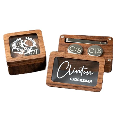 Juego de clip de corbata y gemelos personalizados, gemelos personalizados para hombre, accesorios de boda para padrino de boda, padrinos de boda y novio