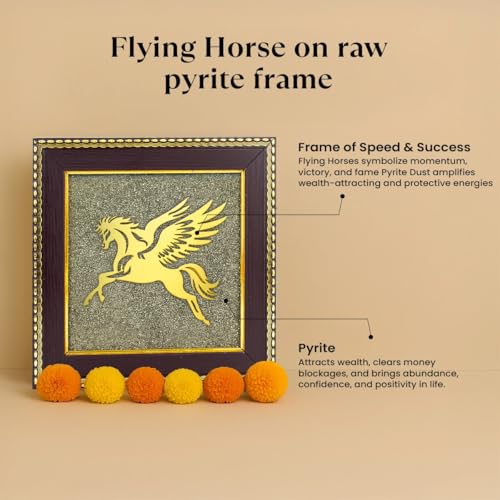 Image of Astrotalk Flying Horse on Raw Pyrite Frame | Powerful Vastu Decorative Item | Pyrite Stone Brings Wealth, Luck & Success | Elegant Home Decor & Wall Decor Item for Living Room or Office