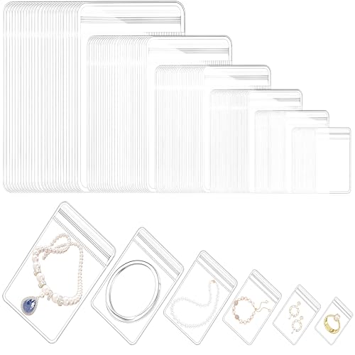 180 bolsas de almacenamiento de joyas, 6 tamaños, transparentes, impermeables, antioxidantes, EVA, bolsas de almacenamiento para collares, viajes, bolsas transparentes para joyas, anillos, collares,