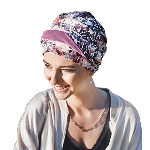 CAREBELL Oncological Turban/Comfort Model Mauve Flowers/Cotton Fabric/Oeko
