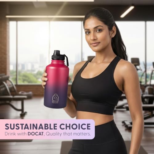 Image of DOCAT Water Bottle 2 Litre, Stainless Steel Sipper Water Bottle, Leak Proof Lid, Rust Proof, 24 Hours Hot and Cold Thermosteel Vacuum Insulated Water Bottle for Travel, Home, Gym, Office