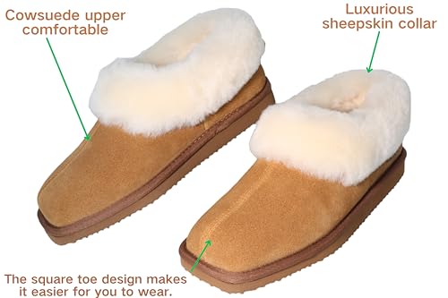 Women's Genuine Suede Uppers Square Toe Boot Slippers Ankel Booties with Sheepskin Collar Memory Foam Warm Comfy Fuzzy Shoes for Indoor Outdoor Winter2
