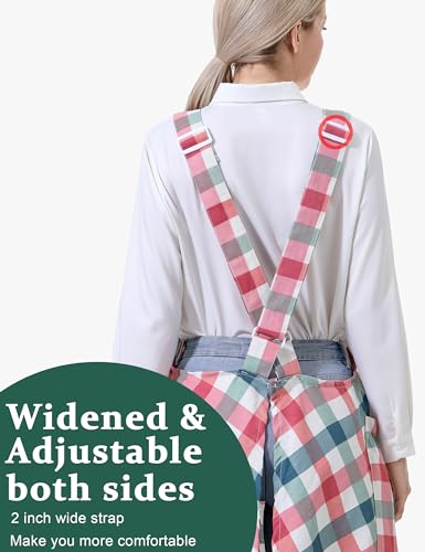 Image of Cozy Adjustable Cross Back Aprons for Women with Pockets Cotton Linen Cooking Kitchen Baking