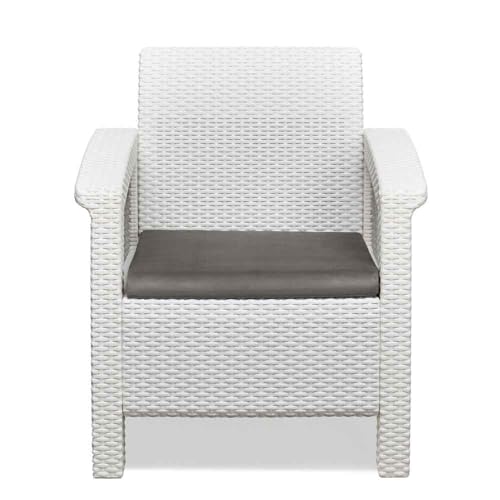 Image of Nilkamal Goa 1 Seater Balcony Sofa with Cushion|Indoor & Outdoor Furniture|Patio Chair One Seater|Gardens Poolside Cafes Restaurants and Terraces, Milky White & Grey