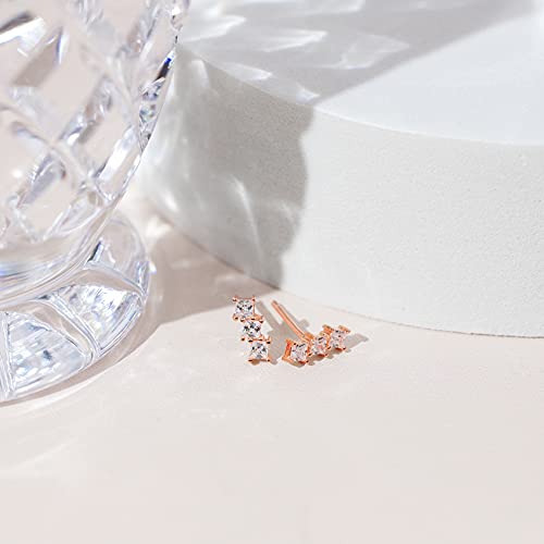Pavoi 14K Rose Gold Plated 925 Sterling Silver Post Princess Cut Ear Crawlers | Cubic Zirconia Ear Crawler | Womens Trendy Earrings #TOP3