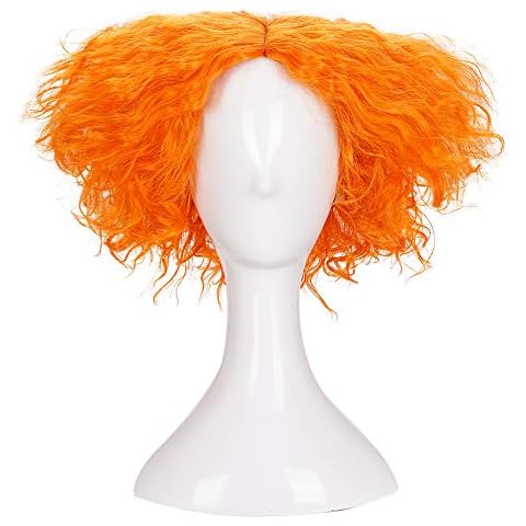 Morvally Short Messy Curly Orange Wigs Unisex Heat Resistant Hair for Cosplay Costume Holloween Party Cover