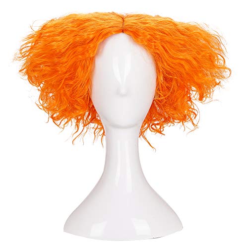 morvally Short Messy Curly Orange Wigs Unisex Adult Heat Resistant Hair for Cosplay Costume Holloween Party
