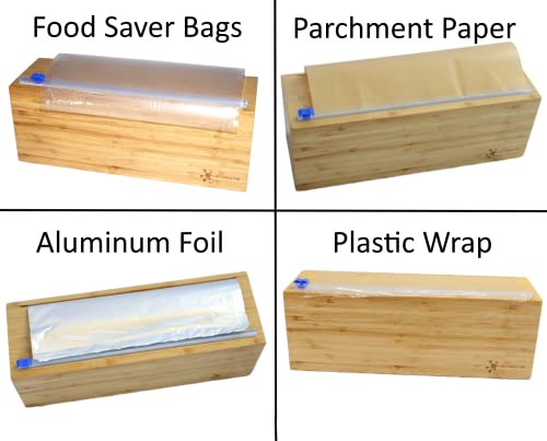 Vacuum Sealer Bag Roll Dispenser With Slide Cutter - Reusable & Large Bamboo Vacuum Bag Dispenser Fits Most 50 Ft Food Saver Bags Rolls - Perfect For Big 12" Rolls Of Plastic Wrap, Aluminum Foil And Wax Paper #TOP5