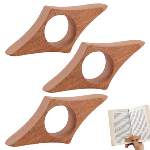 3 PCS Soportes para Páginas, Anillo de Madera, Abridor con Anillo para Pulgar, Marcapaginas Automatico, Marca Paginas para Lectores Amantes de Los