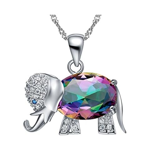 Uloveido Mysterious Rainbow Topaz Elephant Necklace Cover