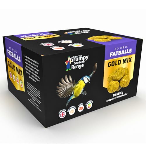 Grumpy Gardener Fat Balls - Gold Mix Wild Bird Suet Balls Enriched with Beef Tallow Hearts Peanuts Sunflower Essential Bird Seed Blend Fatballs Bird Feed (150 pack 12.55kg)