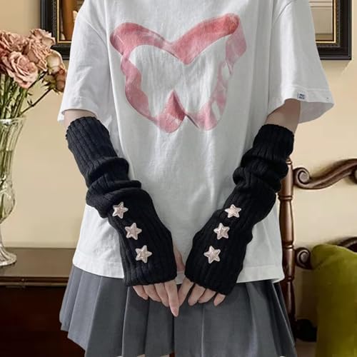 Enakshi® Arm Warmers Thumb Hole Gloves Winter Knitted Mittens Fashion for Women Girls black with star|Clothing Shoes & Accessories | Womens Accessories | Gloves & Mittens - Image 2 thumbnail