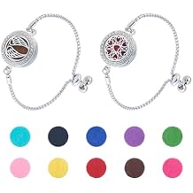 2 Sets Aromatherapy Essential Oil Diffuser Bracelet 316 Stainless Steel Slider Bracelet 9.61 Inches Aromatherapy Locket Adjustable Bracelet with 20pcs Refill Pads for Women