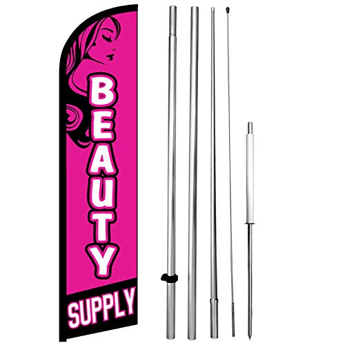 4 Less Co BEAUTY SUPPLY - Windless Swooper Flag 15' Tall Pole Kit Feather Banner Sign pf-h