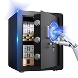 2 Cuft Safe Box,Sturdy Steel Fireproof Security Safe,Biometric Quick Access,Assembly Free Money Lock Box for Cash,Removable Rack Pistol Home Safes for Bedroom,Offices,Drawing Room