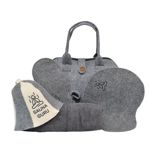 Sauna-Zubehör-Set – Woll-Banja-Hut, Kilt-Handtuch, Aufbewahrungstasche, Filzhandschuh & Sitzkissen – Für finnische, russische, Dampf-, Trocken- & Außensaunen – Wellness-Geschenkset – Für Männer