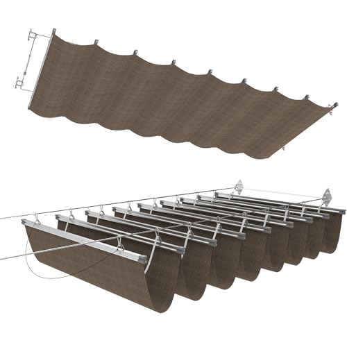 E&K Sunrise 3'Wx12'L Pergola Shade Cover Retractable Canopy Outdoor Wave Sun Shade for Patio Garden Backyard Deck Trellis (Brown)