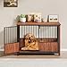 MotiveTech 43'' Walnut Fluted Wood Furniture Dog Crate for Large & Medium Dogs - Double Door Design, Decorative Pet House & Indoor
