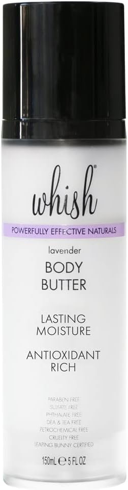 Whish Beauty Body Butter for Women - Moisturizing Body Lotion for Dry Skin - Antioxidant-Rich with Shea Butter, Aloe, & Raspberry Butter - Paraben & Sulfate Free - Lavender - 5 fl oz