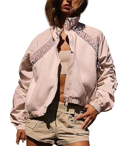 Womens Fuzzy Fleece Jacket Zip Up Long Sleeve Sherpa Jackets Fall Winter Coat Outerwear with Pockets