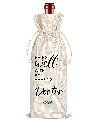 Maydvdv Doctor Gifts Wine Bag, Med School Gifts,Thank You Gifts for Doctor,Physicians Week, Retirement Gift for Doctors,Pairs Well with an Amazing Doctor