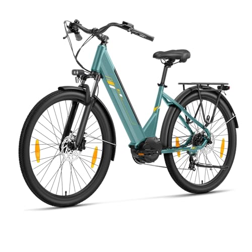 Touroll Bicicleta Eléctrica, Urbano 3,Freno hidráulico de Disco, E Bike con Motor Central 70 NM, batería Desmontable de 13 Ah, autonomía de 120 km (-Azule y Verde)