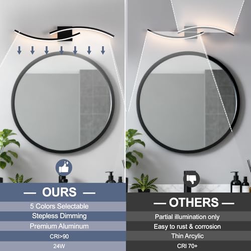 Image of 31.5 inch Modern Bathroom Vanity Light Black Lights Fixtures Dimmable 5CCT Led Bathroom Light Fixture Over Mirror Modern Wall lamp for Cabinet Hallway