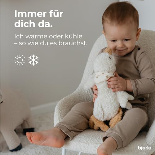 BJORKI Wärmekissen Baby & Kinder - Kuscheltier Wärmekissen mit Leinsamen Füllung für die Mikrowelle - Perfekt als Schlummer Kuscheltier und beruhigendes Kuschelkissen für Wärme & Wohlbefinden